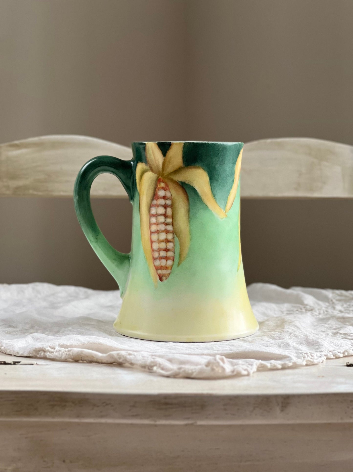 Antique Artist Signed Tankard Mug, Tressemann & Vogt Hand Painted French Porcelain Mug with Ears of Corn, Agricultural Motif