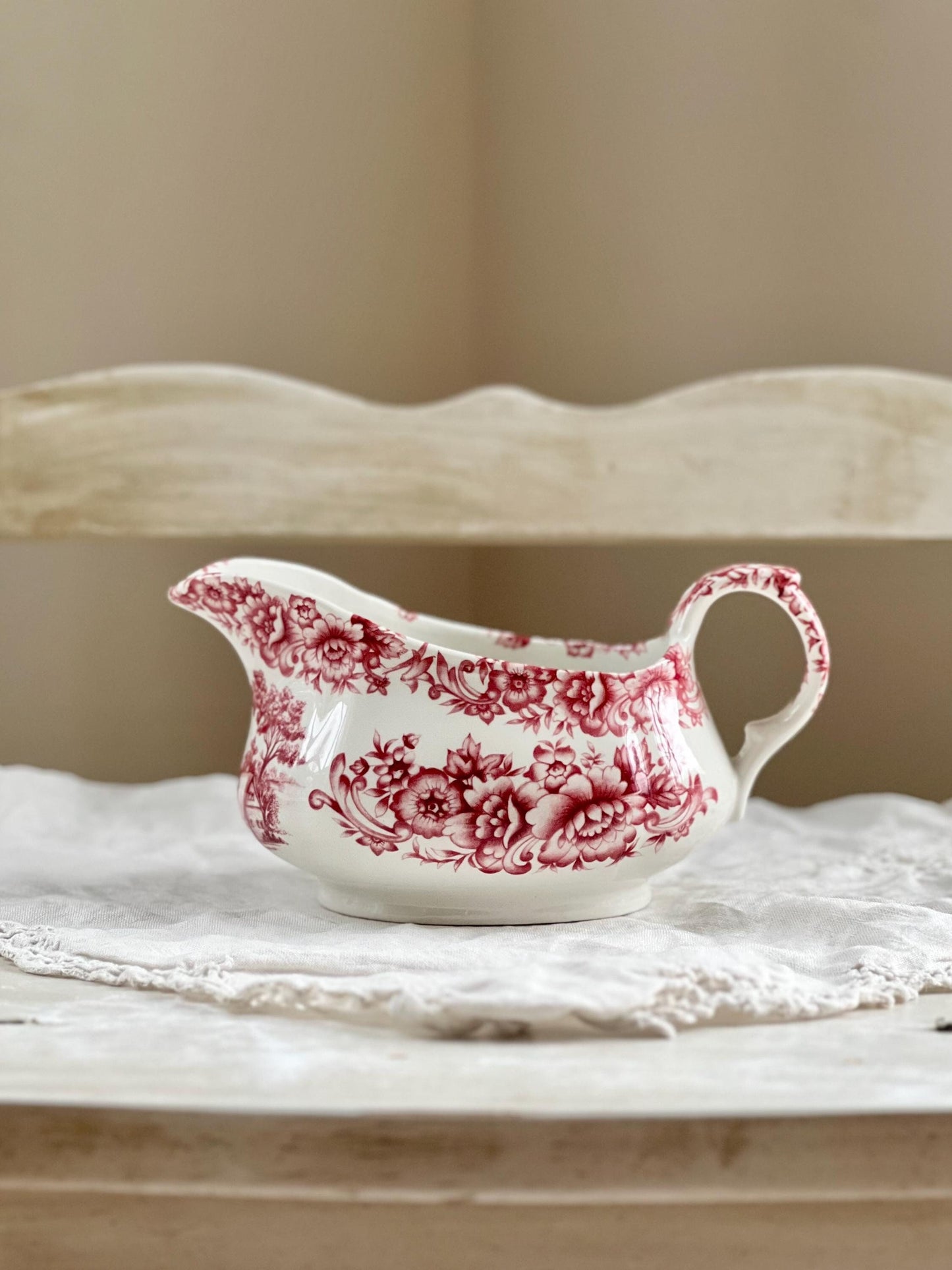 Vintage Myott Meakin Red Transferware Gravy Boat, English Ironstone Gravy Boat