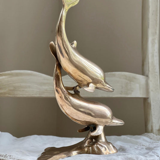 Vintage Brass Dolphins, Sculptural Brass Dolphins, Coastal, Beach House, Nautical Vintage Decor