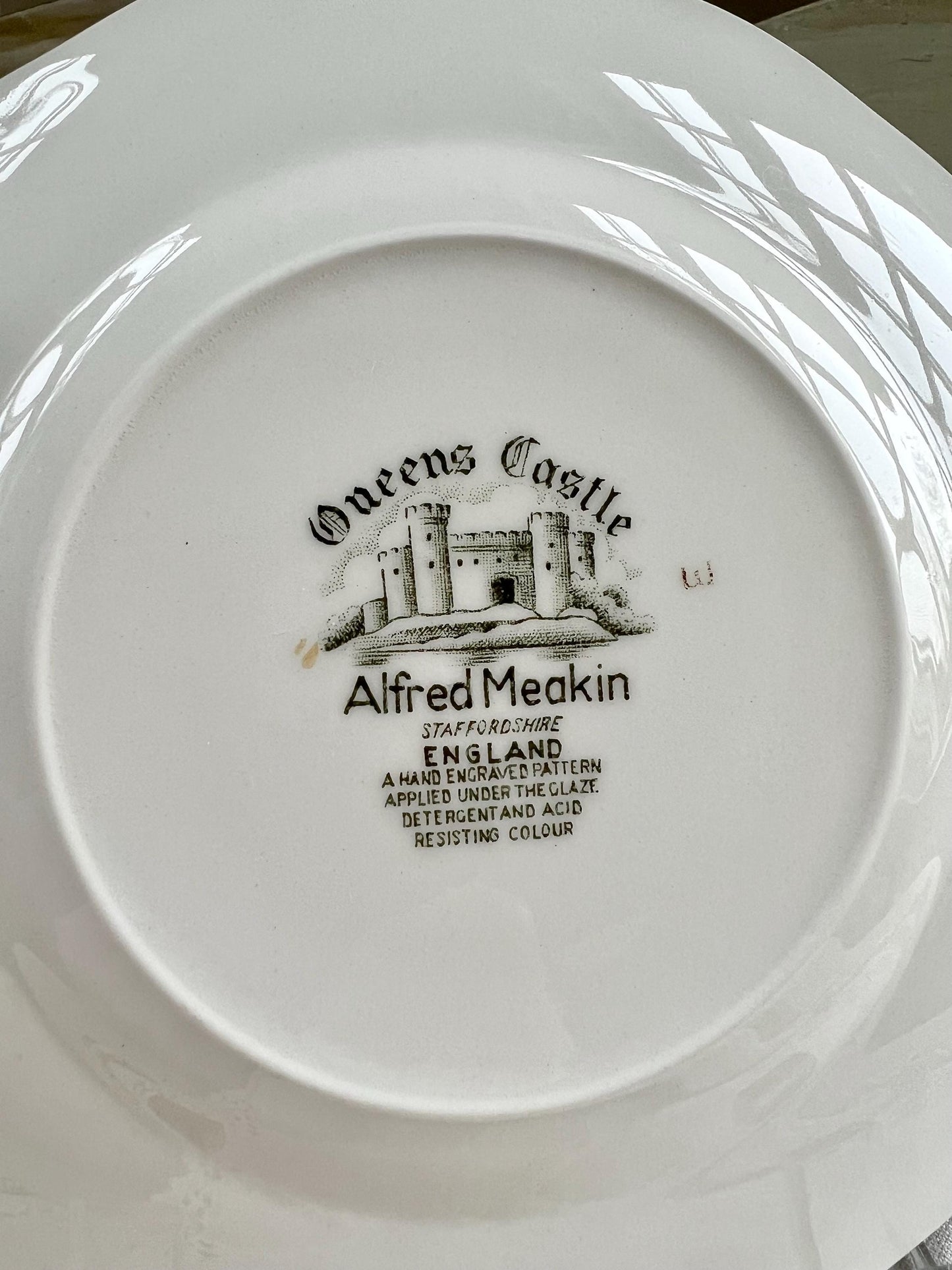 Set (4) Vintage Queen's Castle 6.5" Bread Plates by Alfred Meakin, England, Ironstone Transferware Dishes