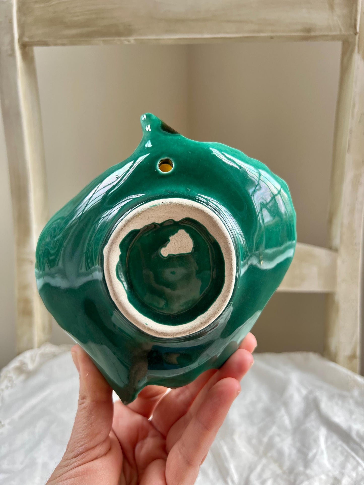 Vintage Ceramic Pear and Leaf Wall Pocket, Sculptural Pear Shaped Wall Vase, 6" tall