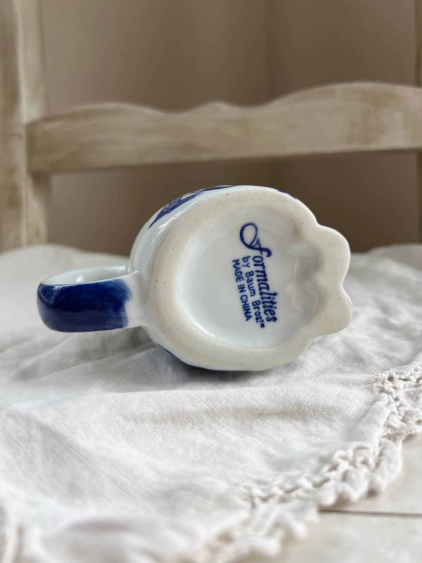 Vintage Blue & White Cat Shaped Porcelain Creamer