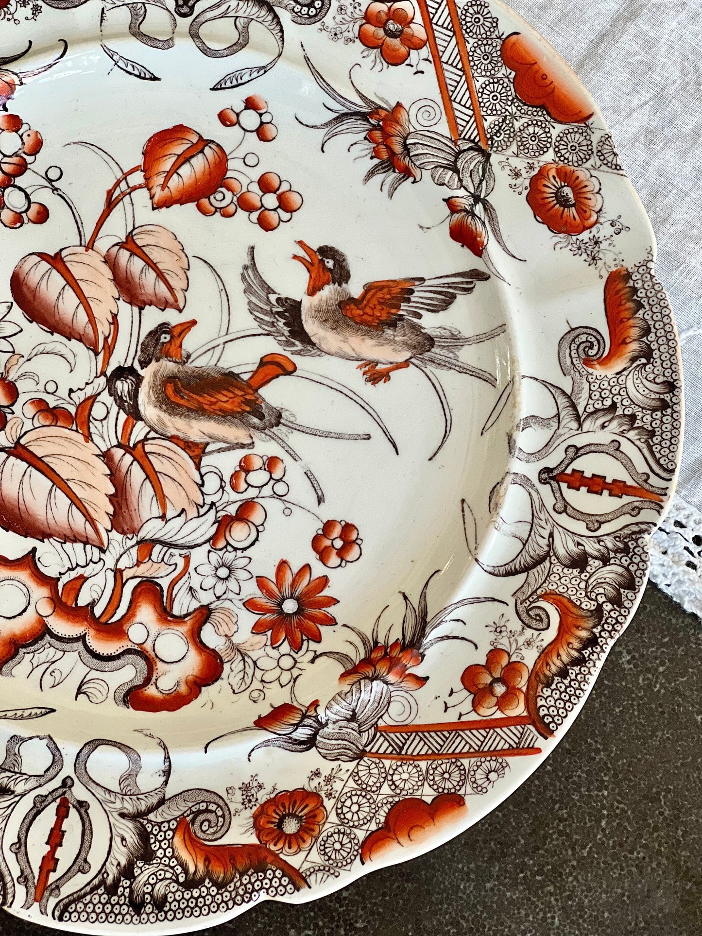 Antique Mason's Lyre Birds Transferware Plate, Made in England, 19th Century Earthenware Plate