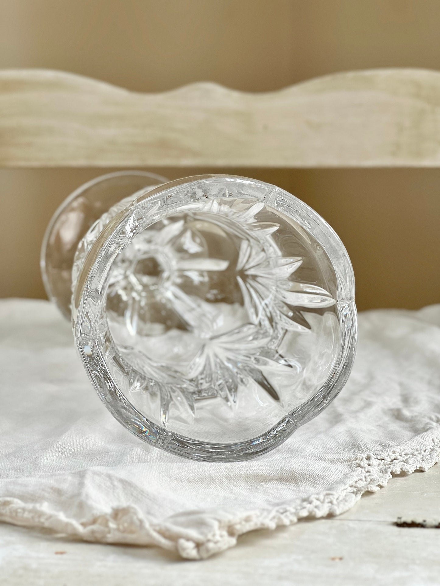 Beautiful Vintage Crystal Tulip Shaped Vase with Scalloped Edge, Heavy Crystal Footed Vase