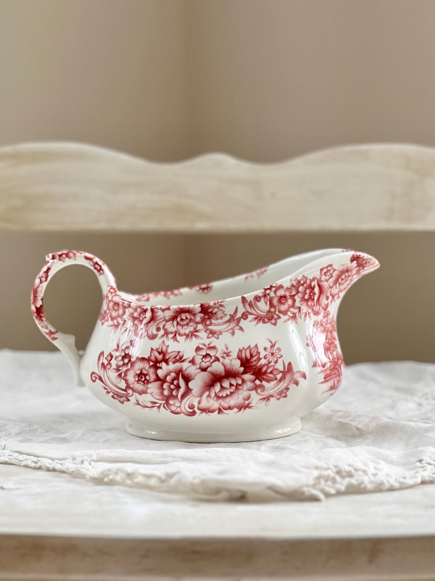 Vintage Myott Meakin Red Transferware Gravy Boat, English Ironstone Gravy Boat
