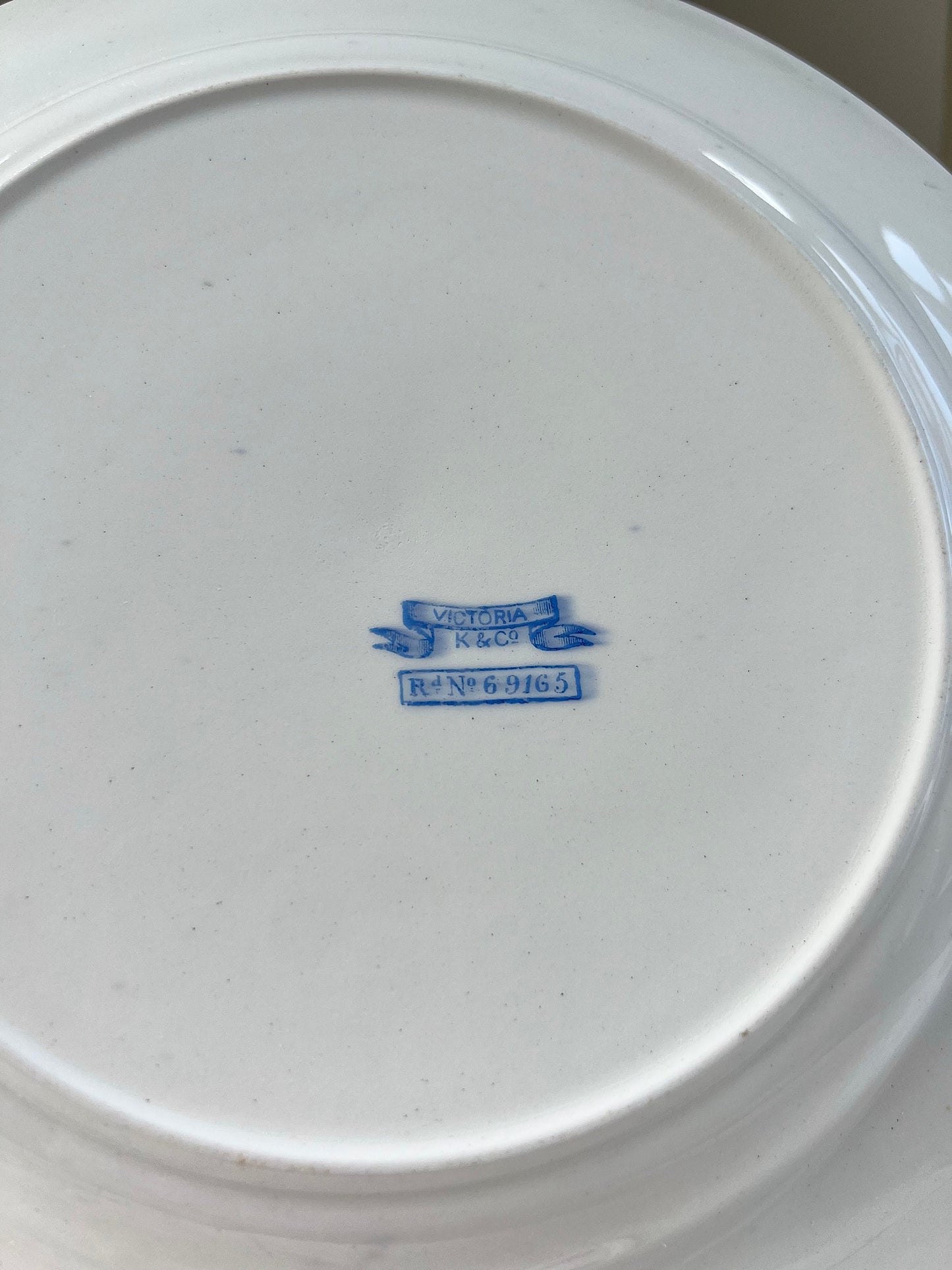 Antique Aesthetic Movement Blue Transferware Plate by K & Co. "Victoria" Pattern, Keeling and Co, England