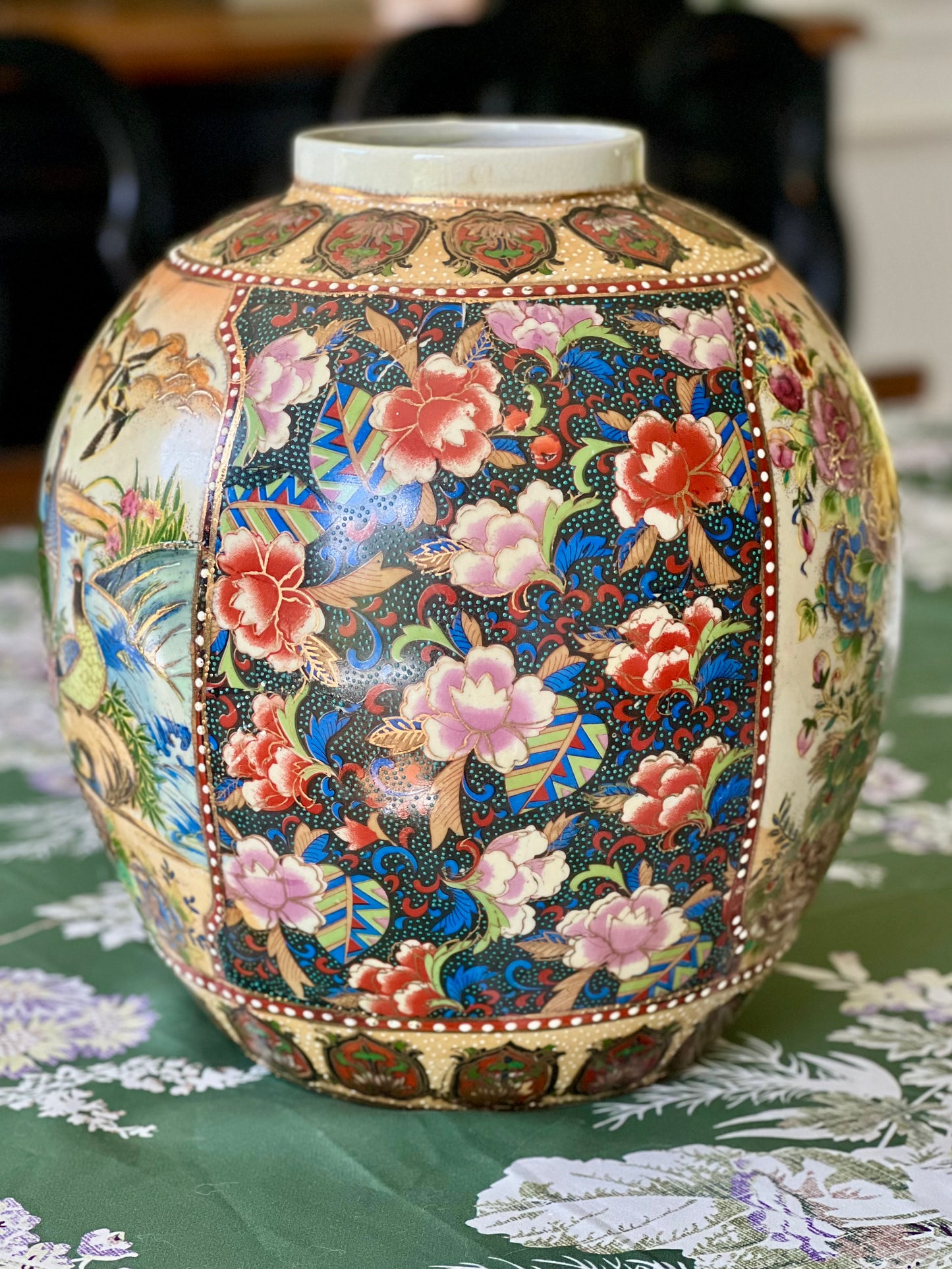 Beautiful Vintage Hand Painted Jar by Royal Satsuma, 10.5" tall