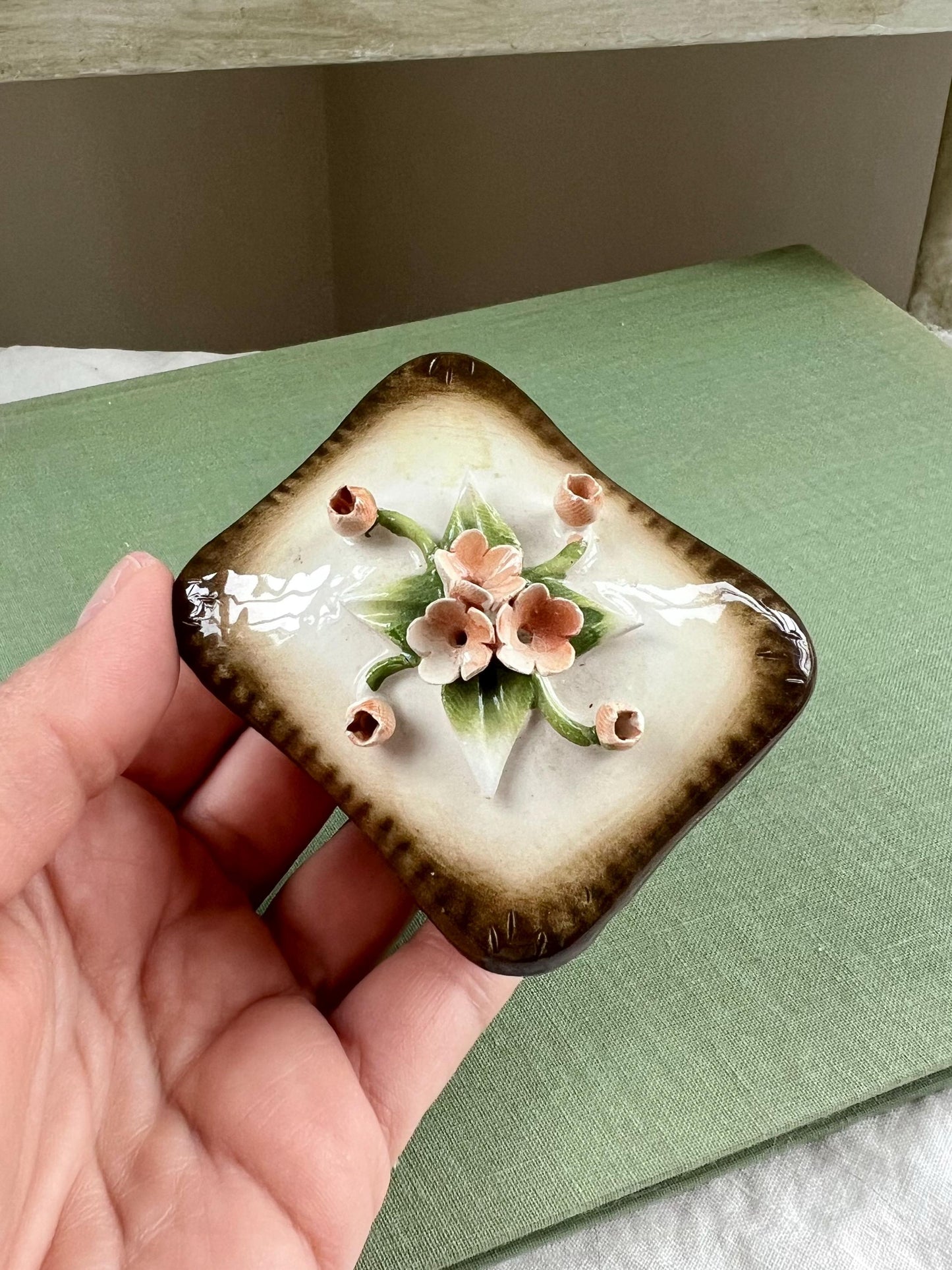 Vintage Capodimonte Trinket Box, Petite Porcelain Ring Box, Made in Italy, 3” x 2”