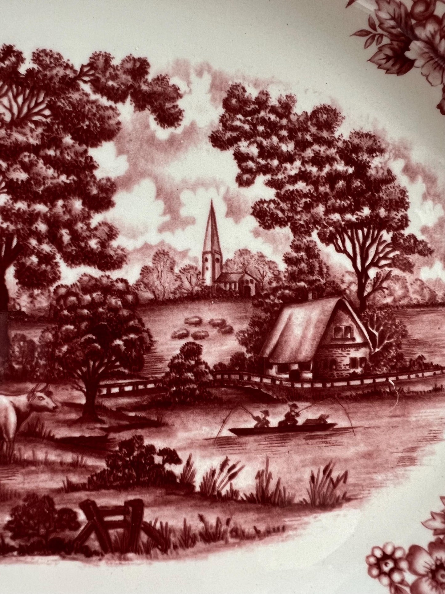 Beautiful Vintage Red Transferware Platter by Myott Meakin, Staffordshire England, Pastotal Scene with Cows, Ironstone Platter, 12 x 10
