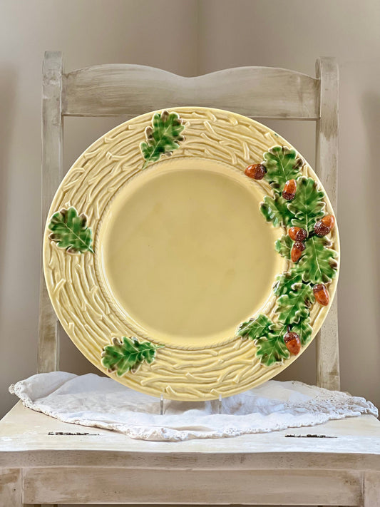 Bordallo Pinheiro Oak Leaf Yellow 13” Chop Plate, Round Platter, Acorns & Oak Leaves