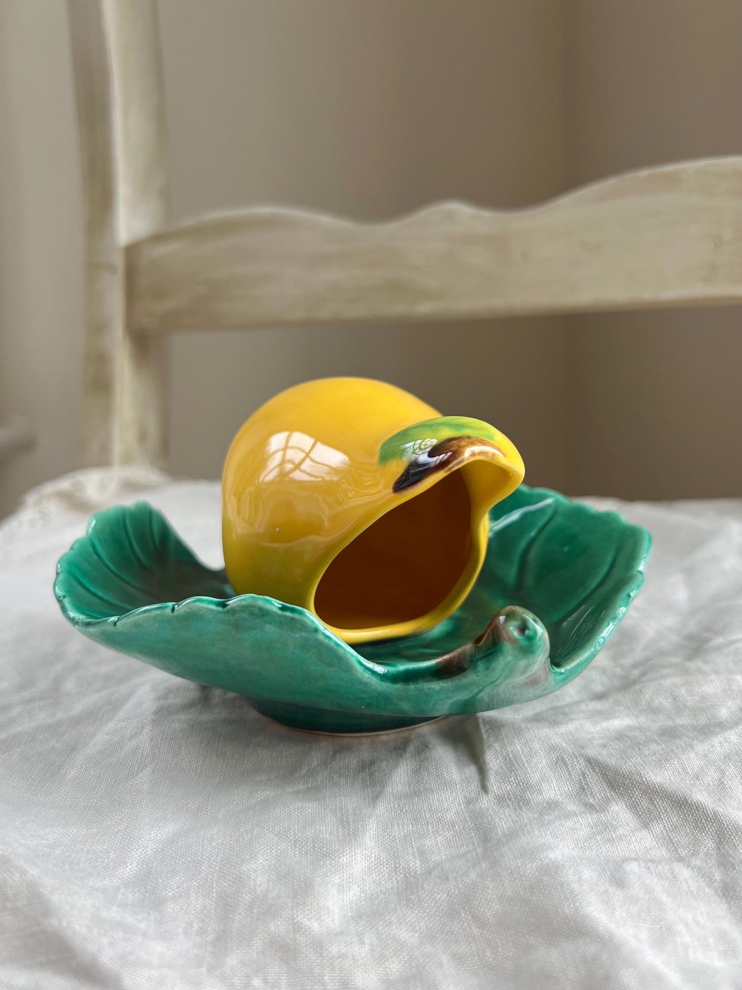 Vintage Ceramic Pear and Leaf Wall Pocket, Sculptural Pear Shaped Wall Vase, 6" tall