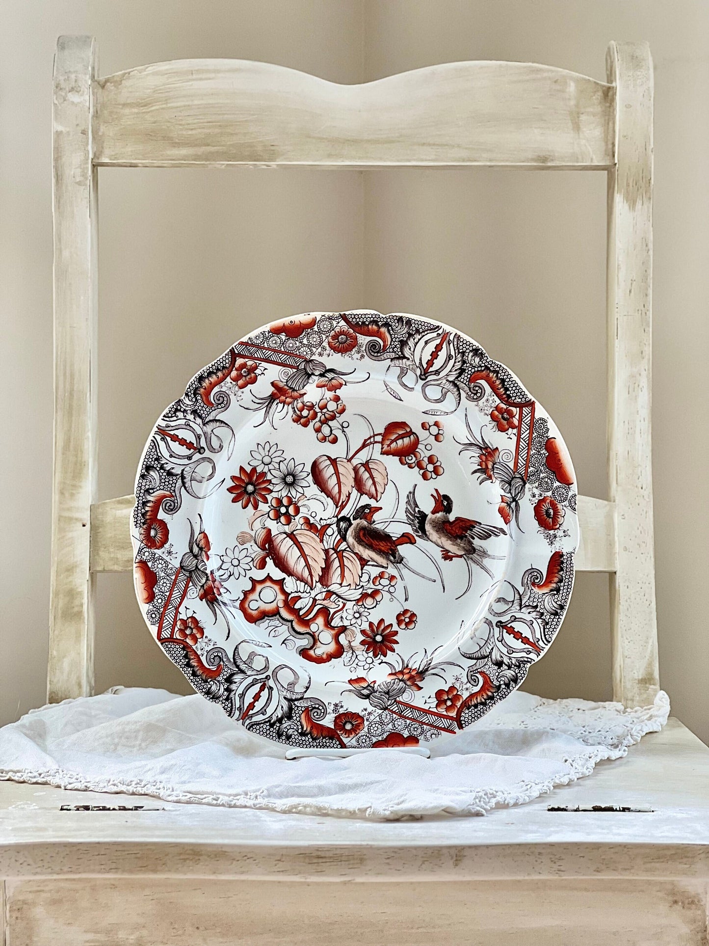 Antique Mason's Lyre Birds Transferware Plate, Made in England, 19th Century Earthenware Plate