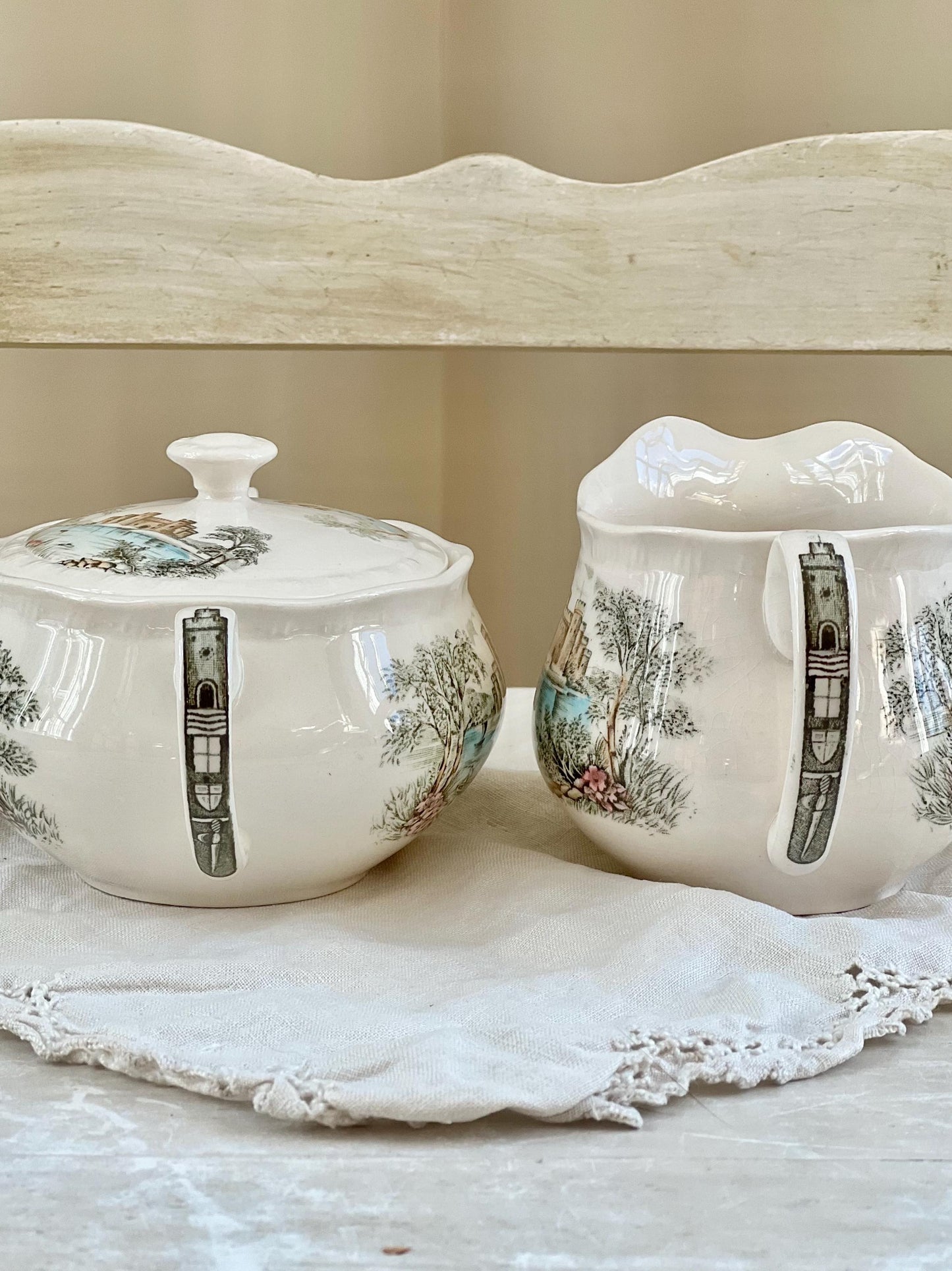 Vintage Queen's Castle Creamer & Sugar by Alfred Meakin, England