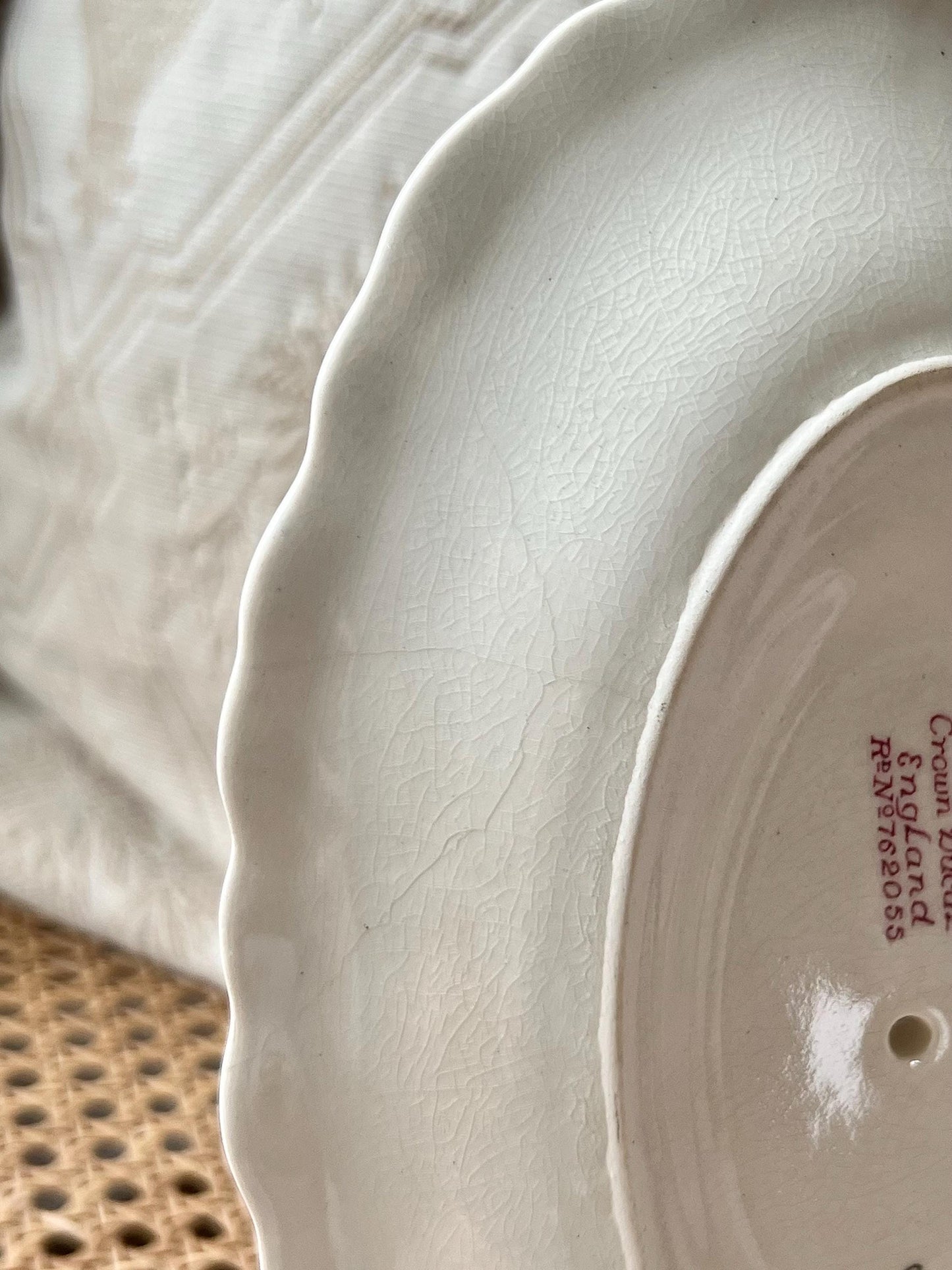 Vintage Crown Ducal Bristol Pink Red Transferware Gravy Boat with Attached Underplate, Distressed Vintage Ironstone Saucier, Made in England