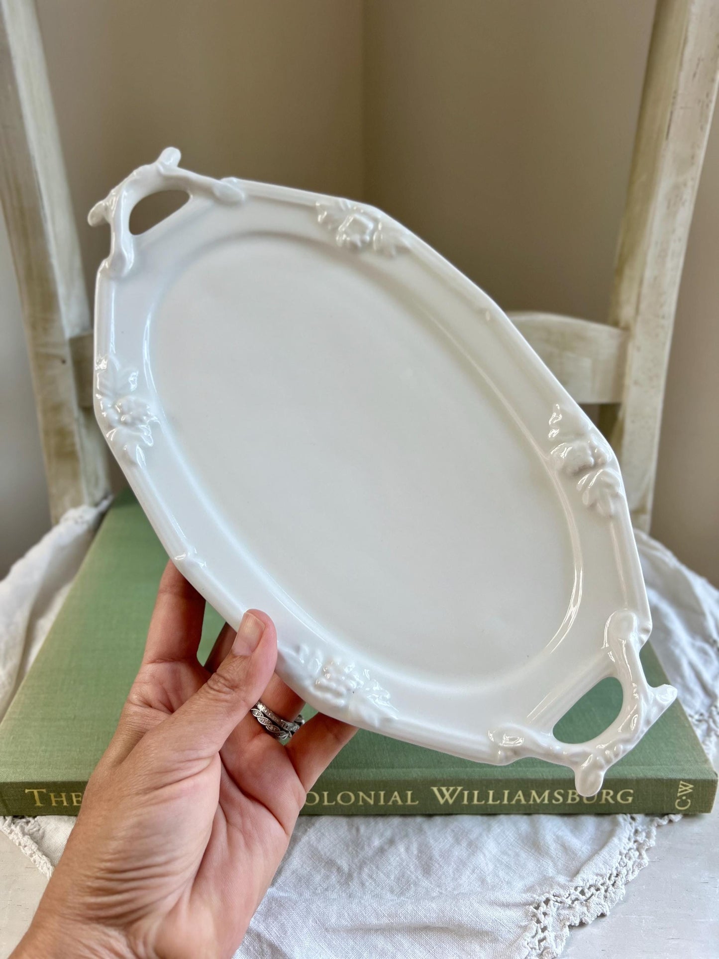 Beautiful Vintage Three Piece Ironstone Creamer & Sugar Set with Tray by Red-Cliff, Grape Pattern