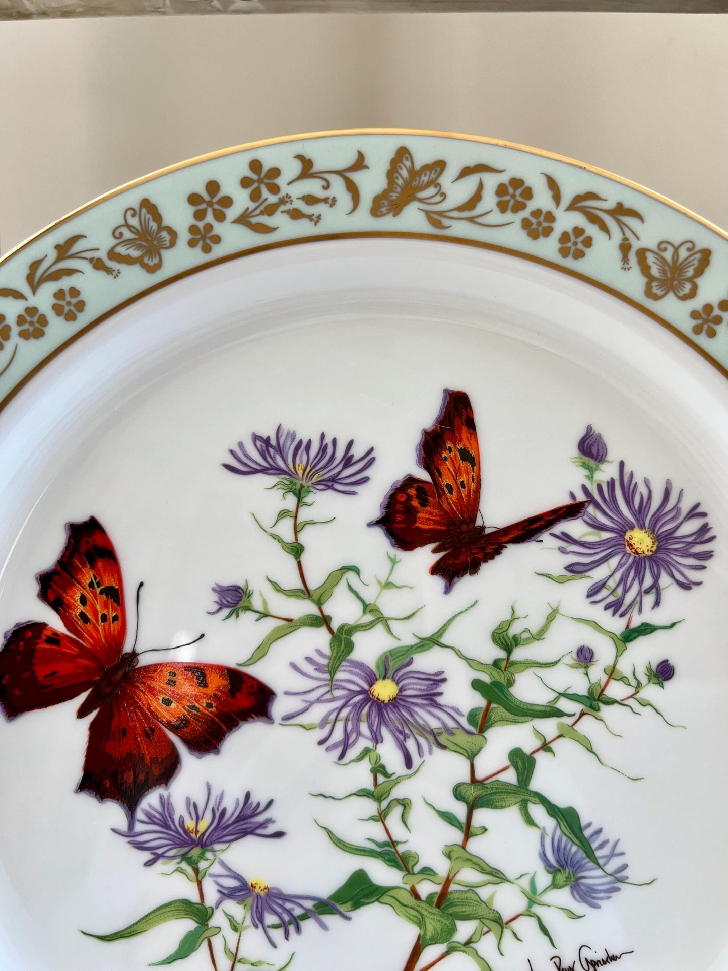 Vintage Lenox Butterflies & Flowers, Question Mark Butterfly and New England Aster Plate, First in a Series, Lenox USA