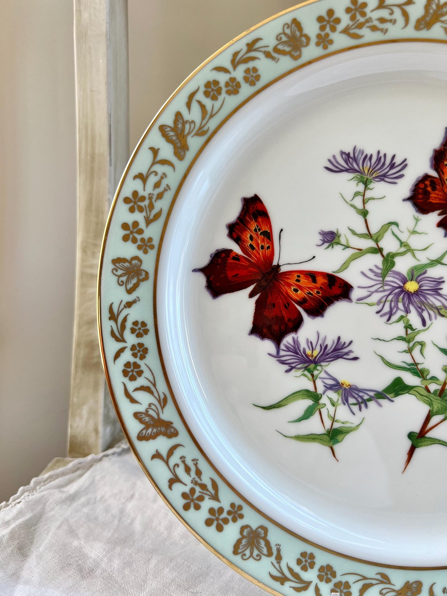 Vintage Lenox Butterflies & Flowers, Question Mark Butterfly and New England Aster Plate, First in a Series, Lenox USA