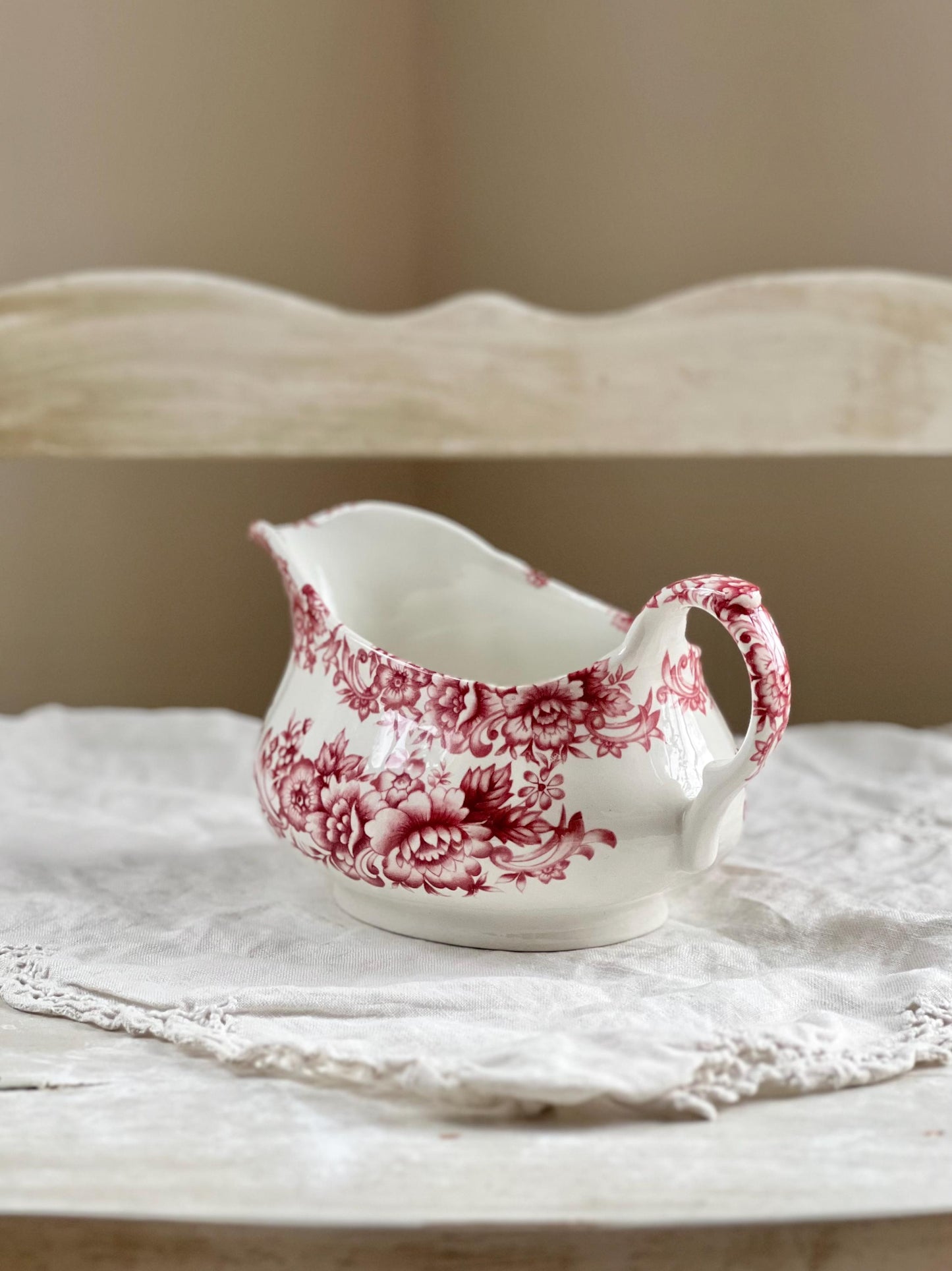 Vintage Myott Meakin Red Transferware Gravy Boat, English Ironstone Gravy Boat