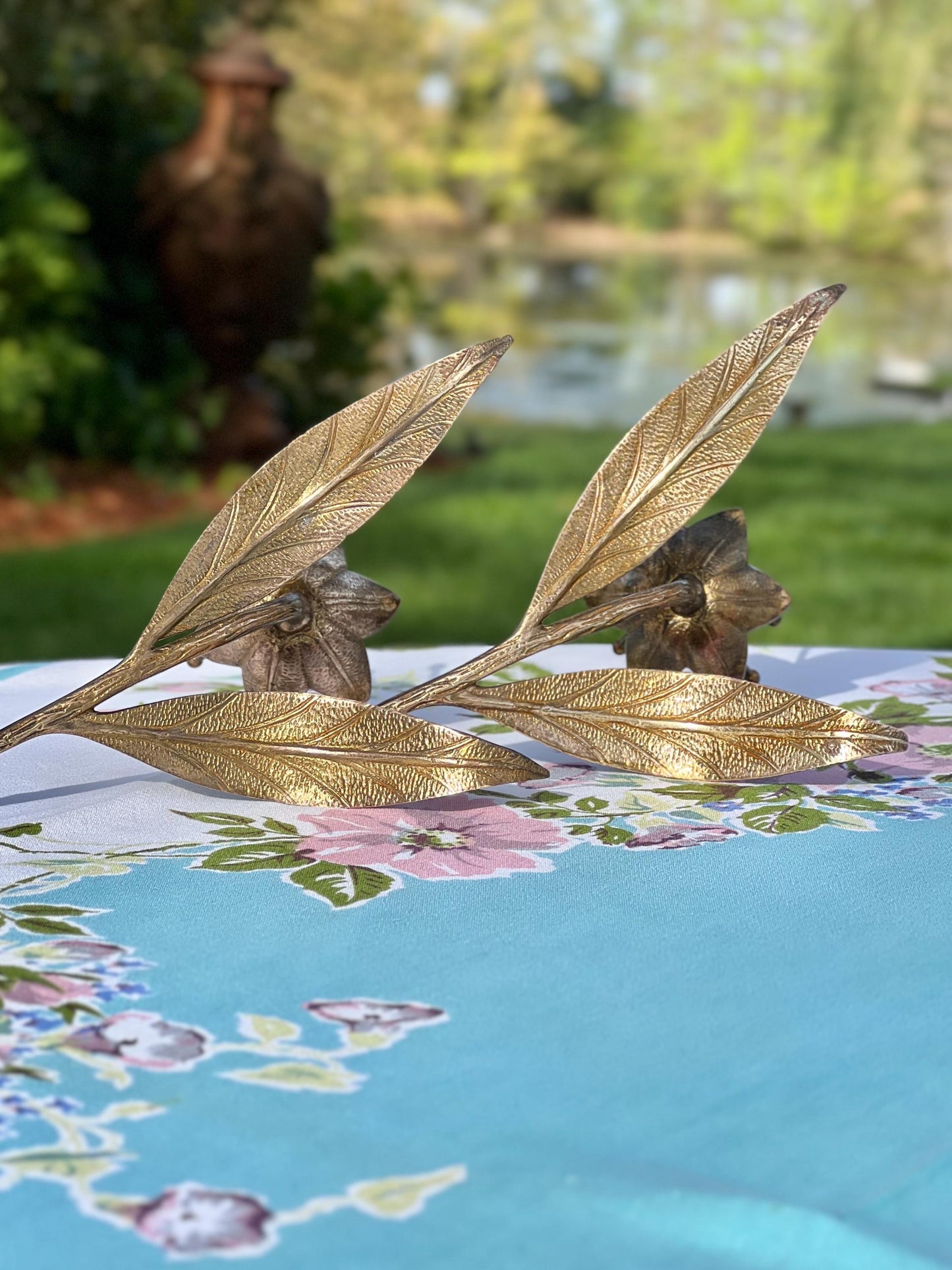 Gorgeous Pair of Vintage Brass Flower Candle Holders, S. Agudo Style Candle Holders