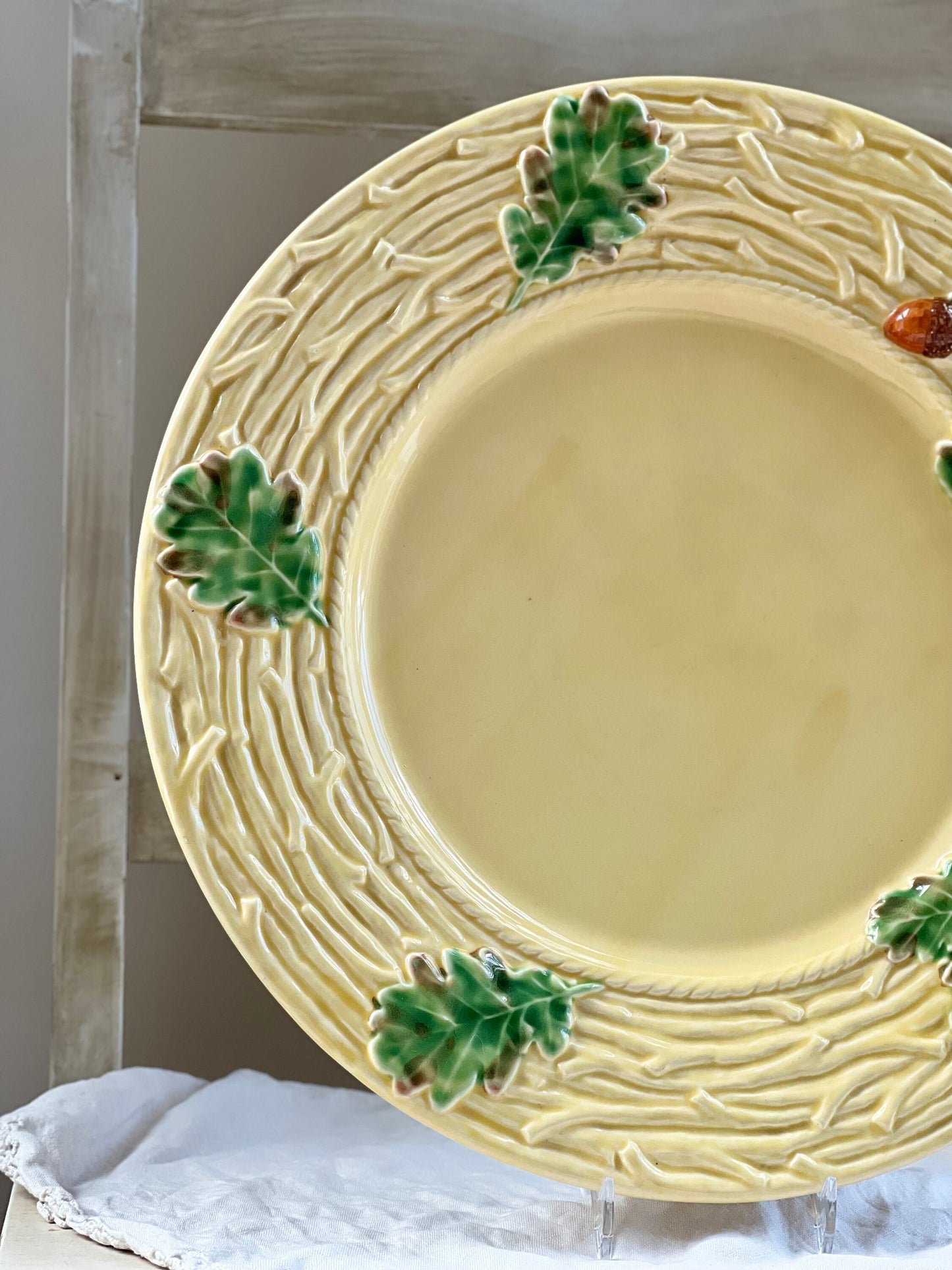 Bordallo Pinheiro Oak Leaf Yellow 13” Chop Plate, Round Platter, Acorns & Oak Leaves
