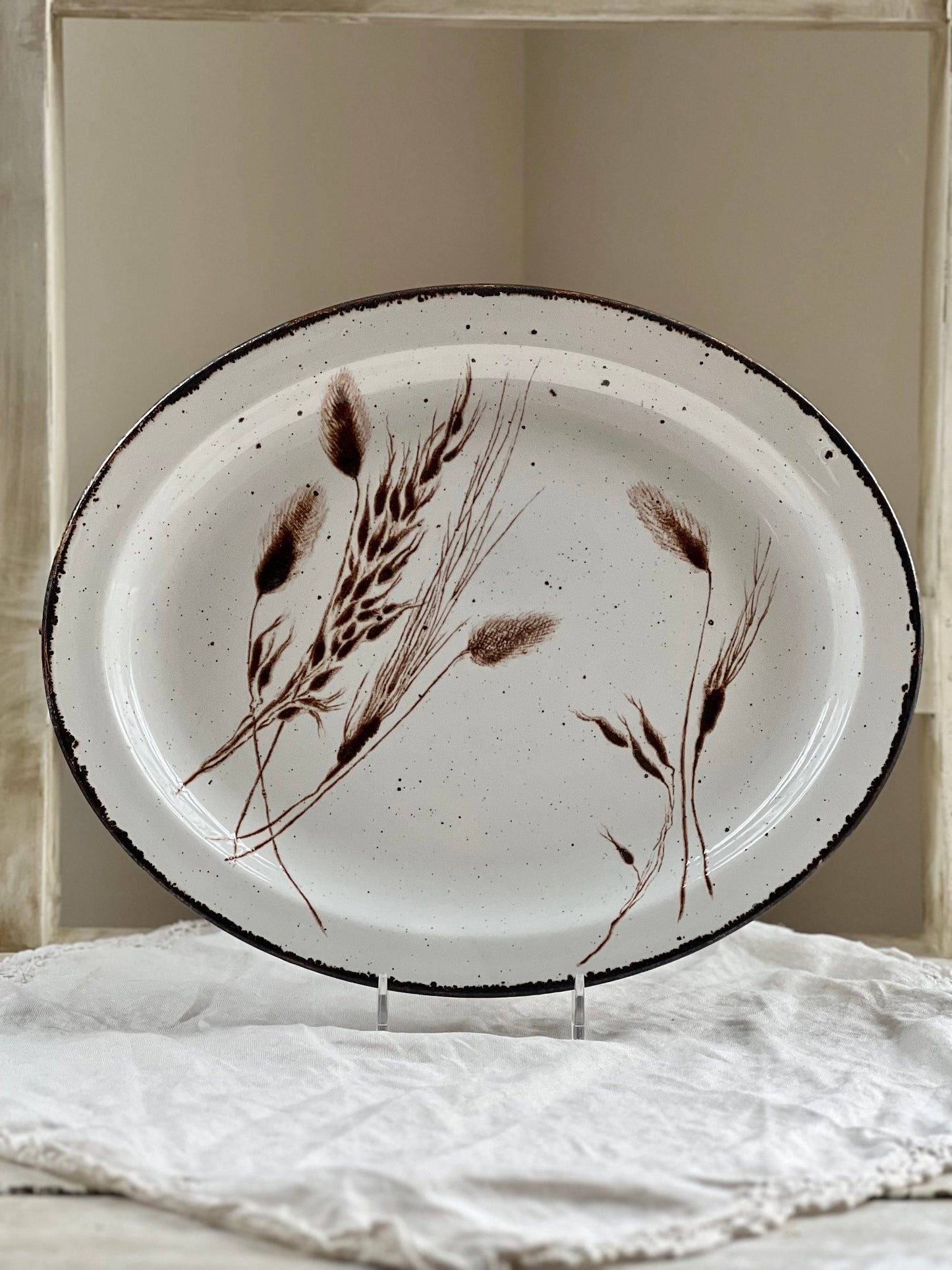 Vintage Midwinter Pottery "Wild Oats" Stonehenge Oval Platter, 11.75" x 9.5"