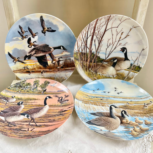 Set of 4, Vintage "Wings Upon the Wind" Plates by Donald Pentz, Dominion China Ltd, Ontario Canada, Decorative Collectible Geese Plates