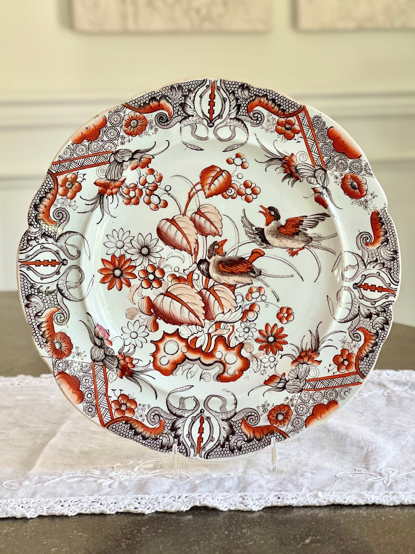 Antique Mason's Lyre Birds Transferware Plate, Made in England, 19th Century Earthenware Plate