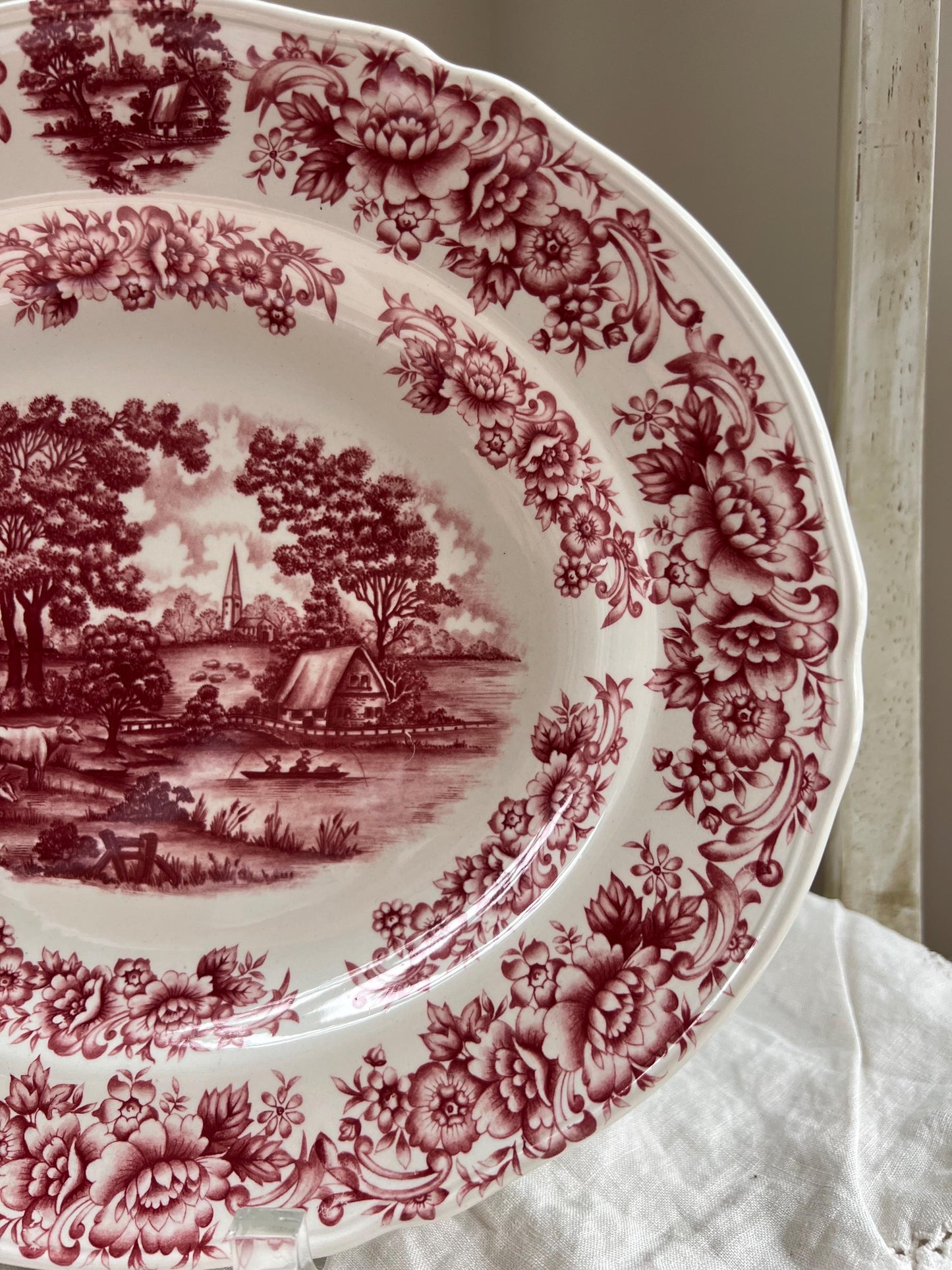 Beautiful Vintage Red Transferware Platter by Myott Meakin, Staffordshire England, Pastotal Scene with Cows, Ironstone Platter, 12 x 10