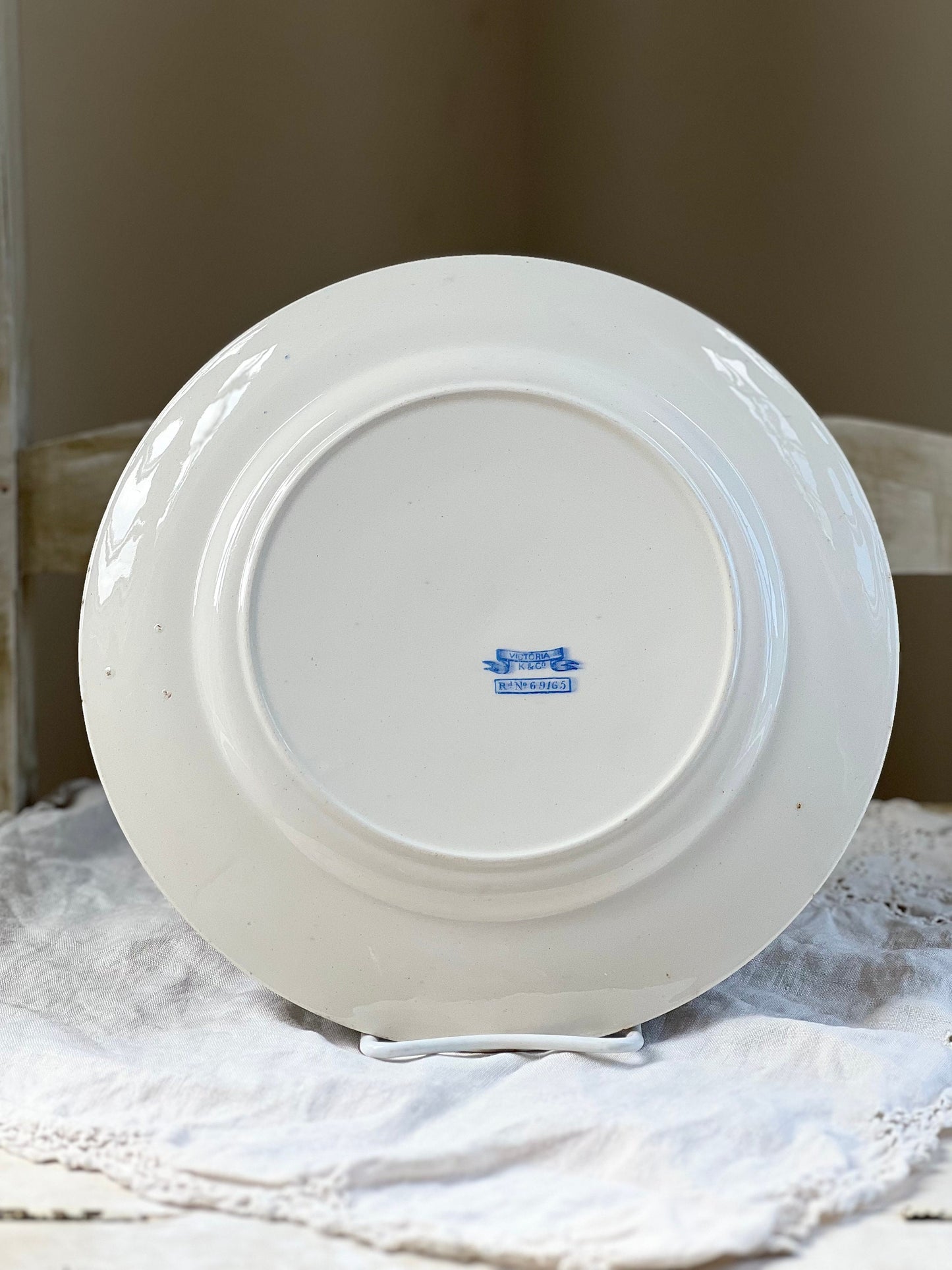 Antique Aesthetic Movement Blue Transferware Plate by K & Co. "Victoria" Pattern, Keeling and Co, England