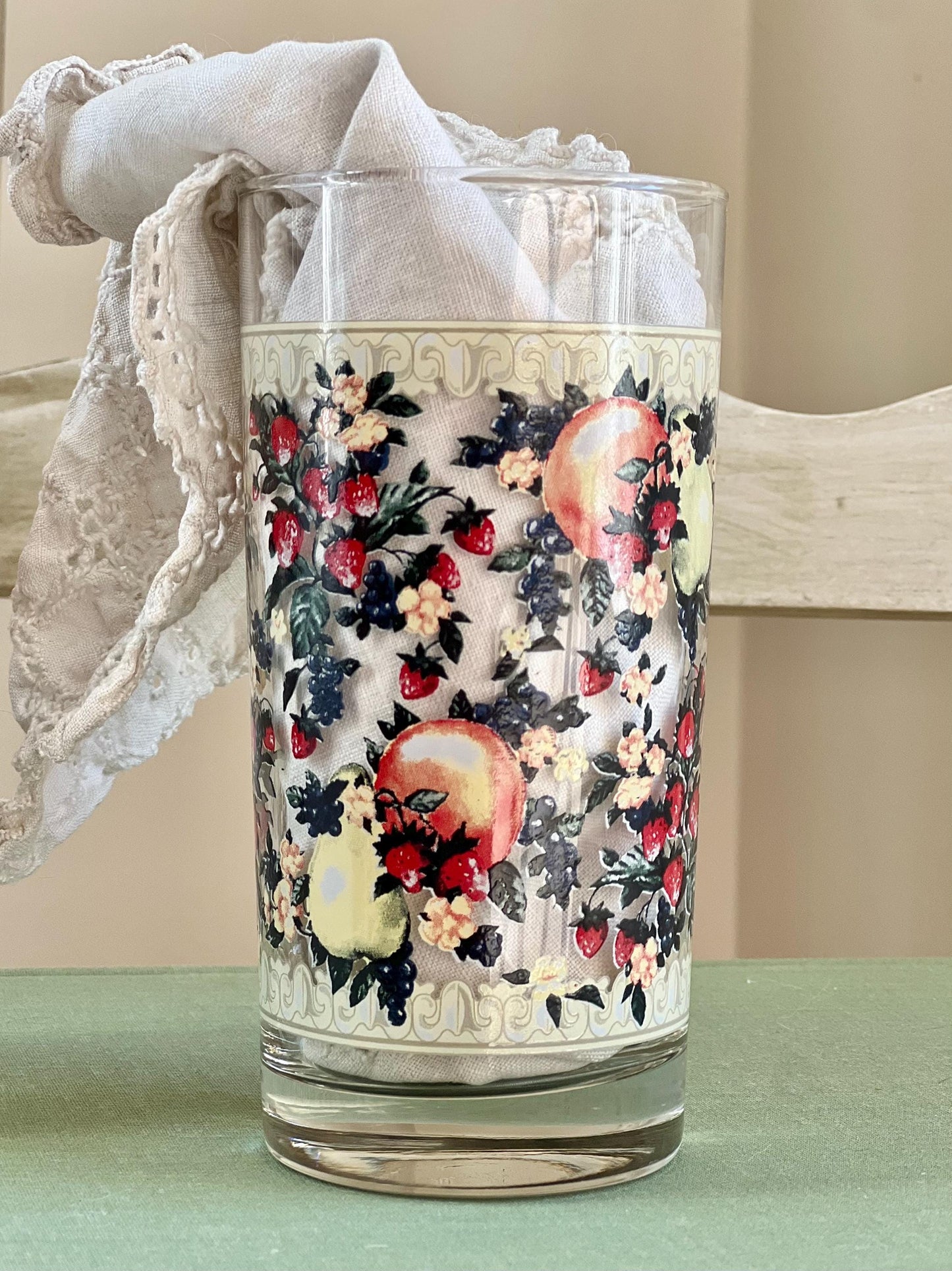 Vintage Set (4) Avon Sweet Country Harvest Tumblers, 12 oz Drinking Glasses with Fruit & Flowers