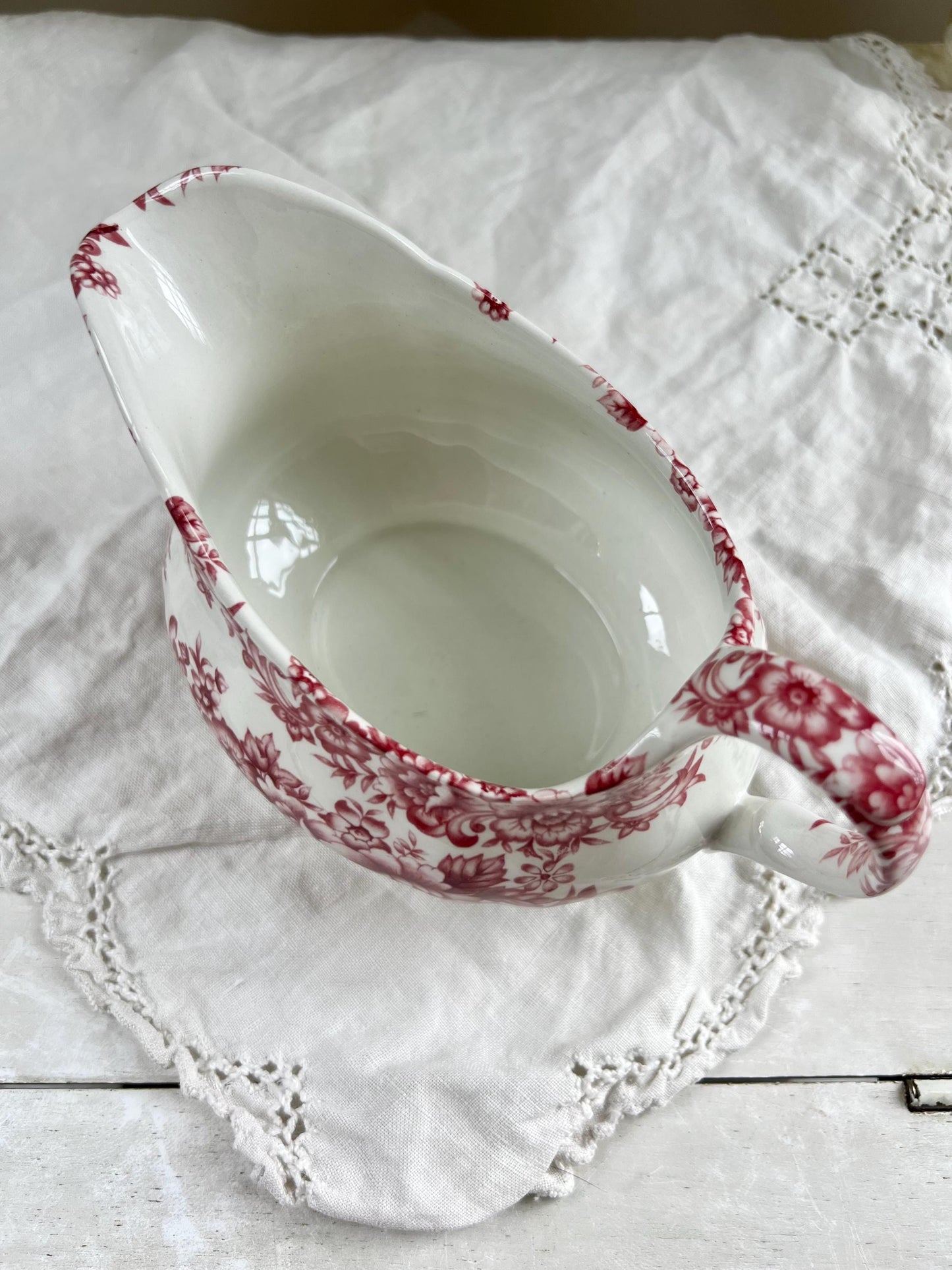 Vintage Myott Meakin Red Transferware Gravy Boat, English Ironstone Gravy Boat