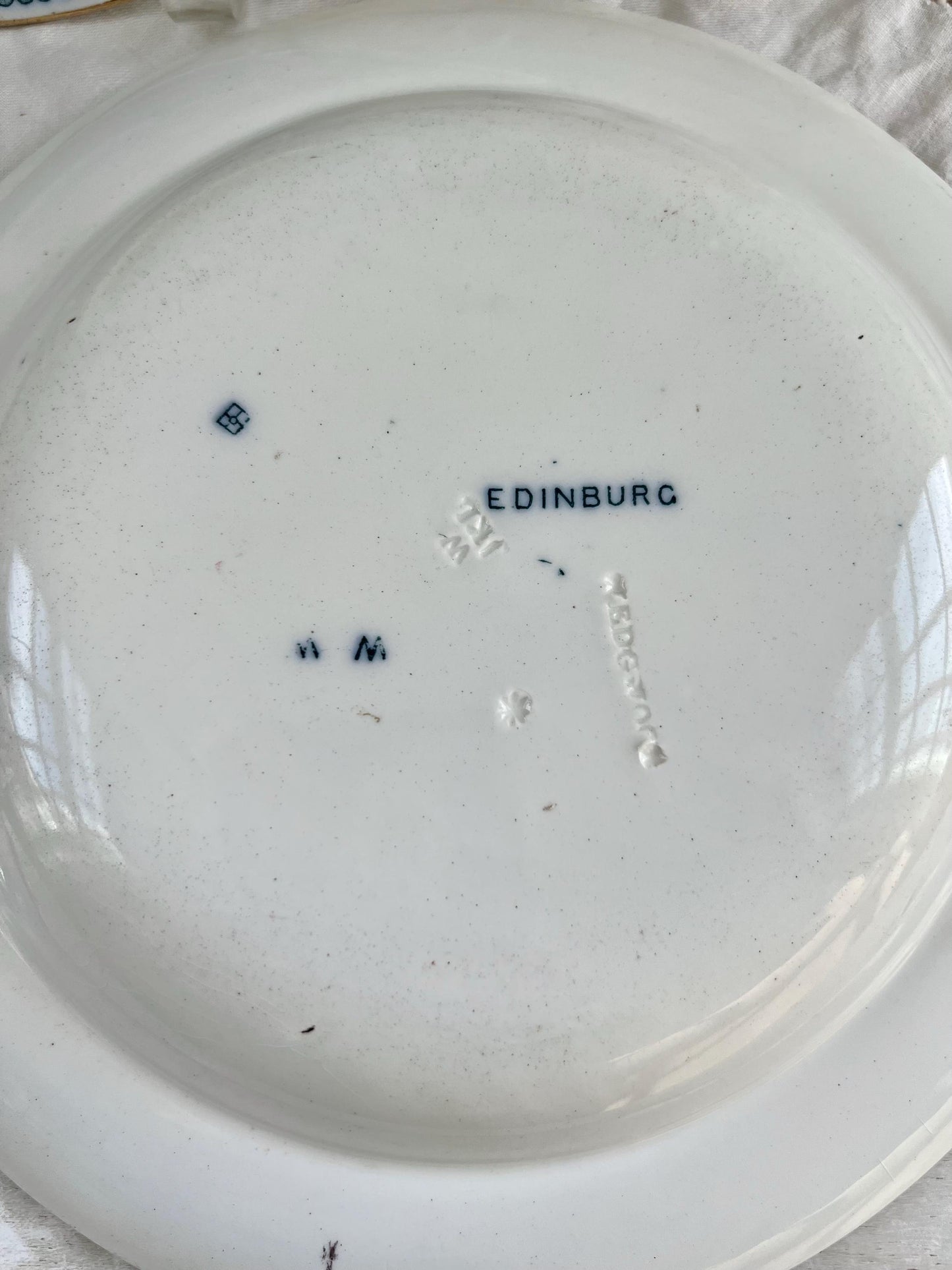 Pair of Antique Wedgwood Edinburg Rim Soup Bowls, 19th Century Aesthetic Movement Transferware