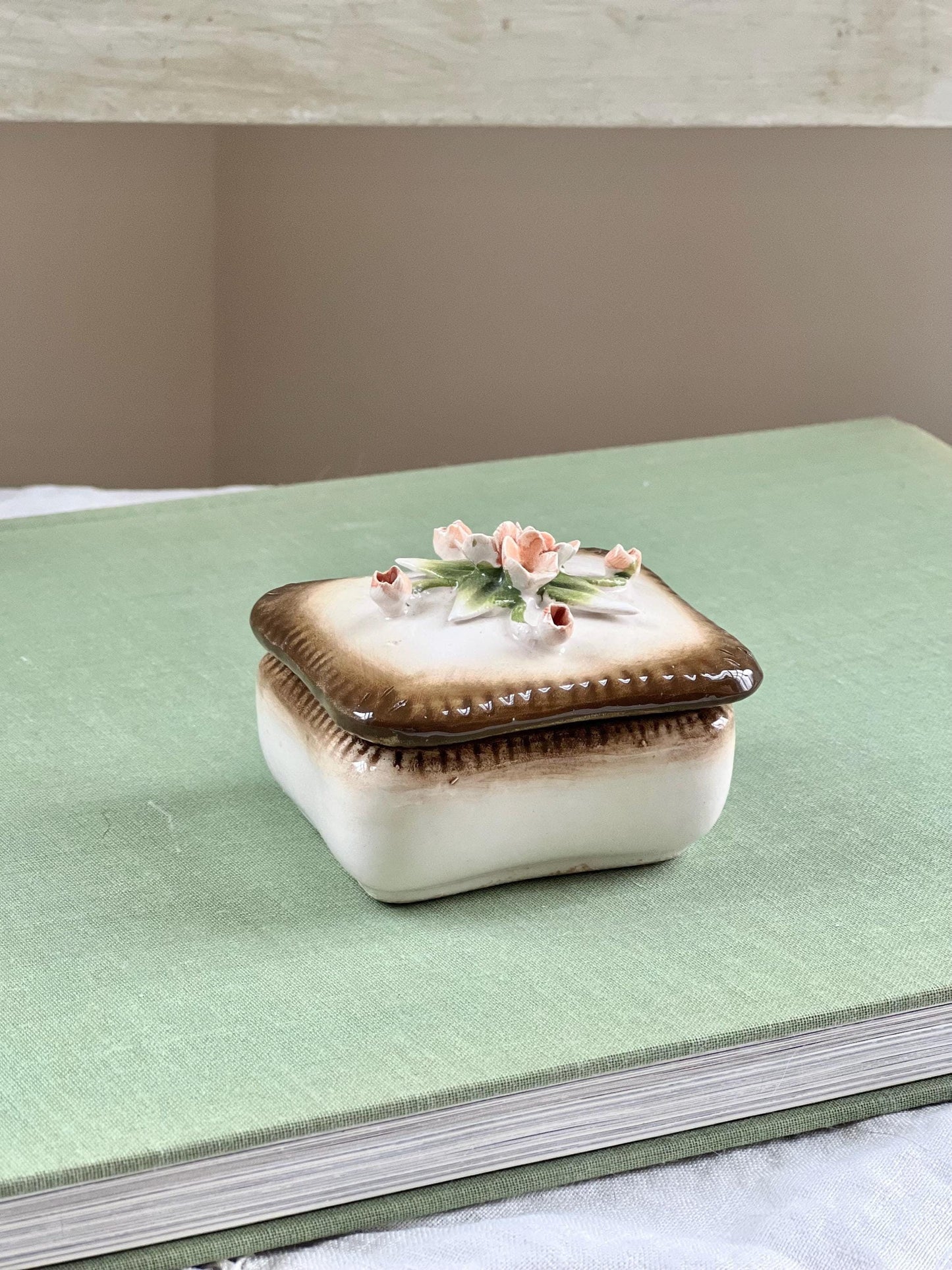 Vintage Capodimonte Trinket Box, Petite Porcelain Ring Box, Made in Italy, 3” x 2”