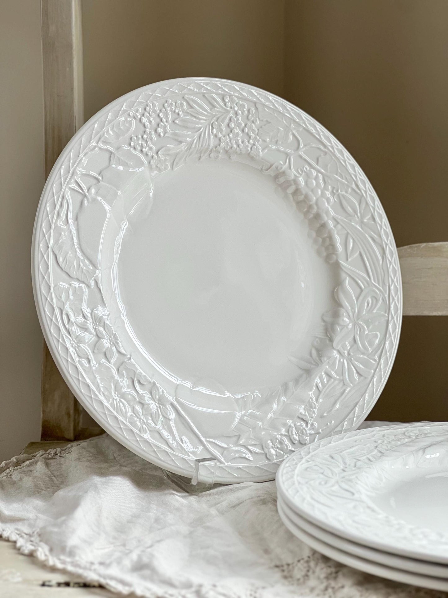 Gorgeous Vintage Franciscan "Country Fayre" Dinner Plate by Johnson Brothers with Embossed Floral & Fruit Design (Sold Individually)