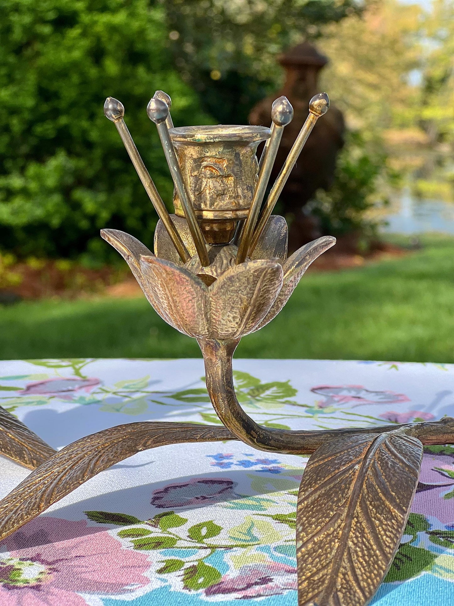 Gorgeous Pair of Vintage Brass Flower Candle Holders, S. Agudo Style Candle Holders