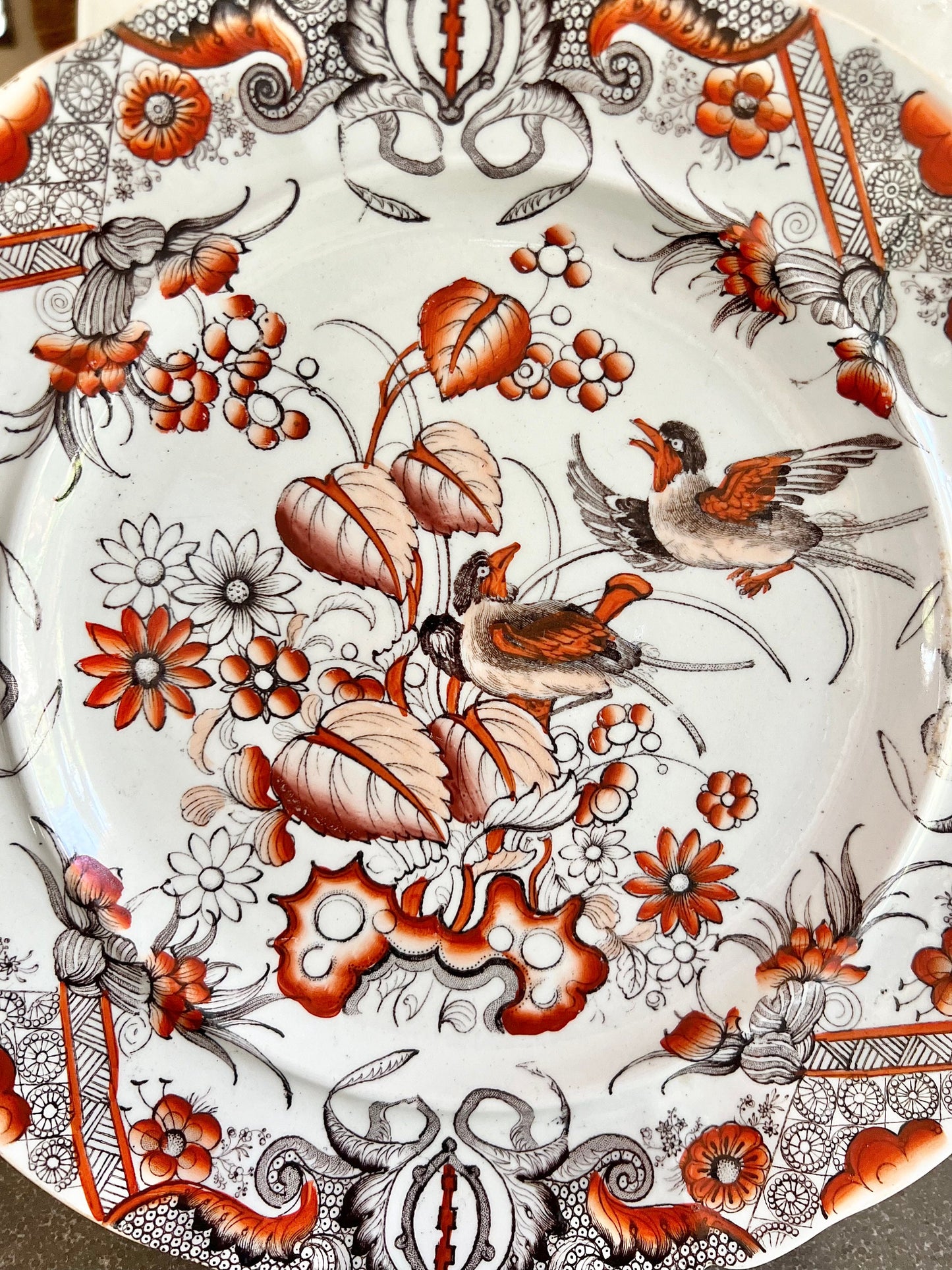 Antique Mason's Lyre Birds Transferware Plate, Made in England, 19th Century Earthenware Plate