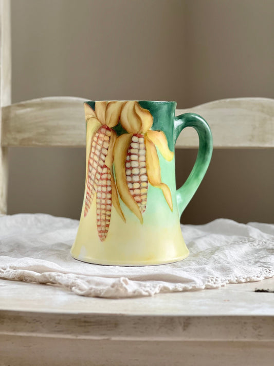Antique Artist Signed Tankard Mug, Tressemann & Vogt Hand Painted French Porcelain Mug with Ears of Corn, Agricultural Motif