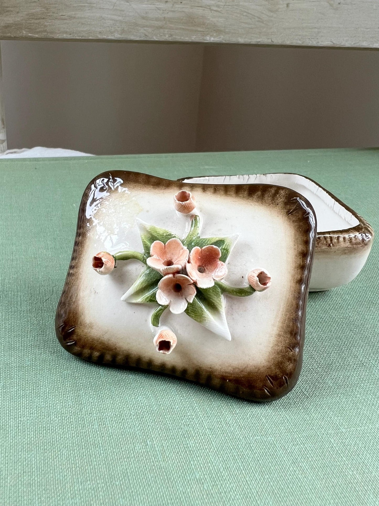 Vintage Capodimonte Trinket Box, Petite Porcelain Ring Box, Made in Italy, 3” x 2”